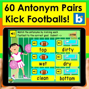 Preview of Boom Cards™ Antonyms Football -  Match 60 Pairs - Kick Footballs w/Sound
