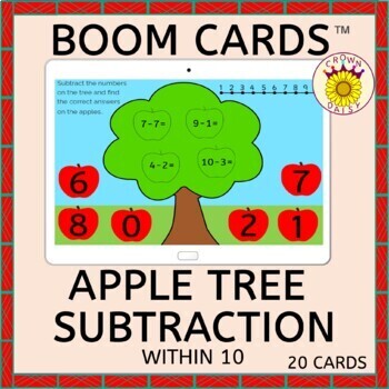 Preview of Subtraction Within 10 Apple Tree Boom Cards™