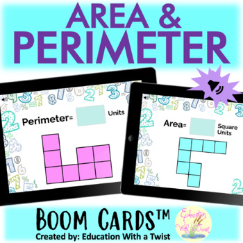 Preview of Boom Cards™ Area and Perimeter With Grid Distance Learning
