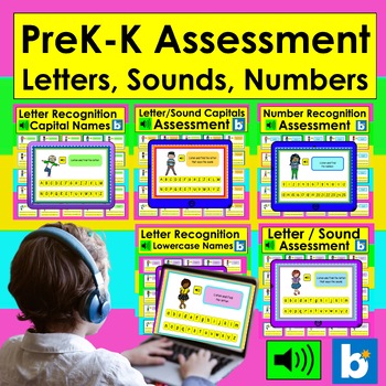 Preview of Boom Cards Assessment BUNDLE for PreK-Kindergarten:  Letters, Sounds, Numbers