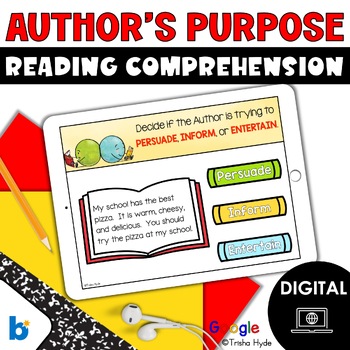 Preview of Author's Purpose | Reading Comprehension | Google Slides | Boom Cards