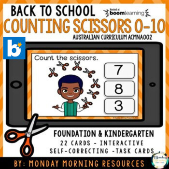 Preview of Boom Cards™ Back to School Scissors Counting 0-10 - Distance Learning