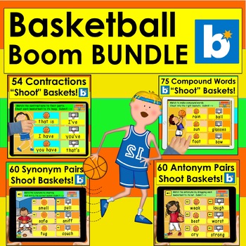 Preview of Boom Cards Basketball BUNDLE Synonyms, Antonyms, Contractions, Compound Words