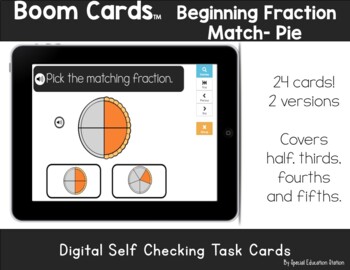 Preview of Boom Cards- Beginning Fraction Match PIE