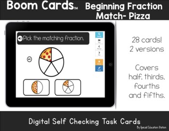 Preview of Boom Cards- Beginning Fraction Match PIZZA