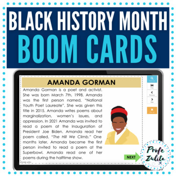 Preview of Boom Cards Black History Month Readings & Questions | English Biographies Set 1