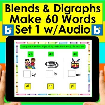 Preview of Boom Cards™ Blends and Digraphs - Deck 1 - Self-Checking With Audio