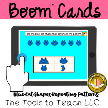 Preview of Boom™ Cards Blue Cat Shape 20 Repeating Patterns Self-Correct Digital Resource