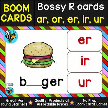 Preview of BOSSY R CONTROLLED VOWELS AR ER OR IR UR BOOM TASK CARDS PHONICS REVIEW ACTIVITY