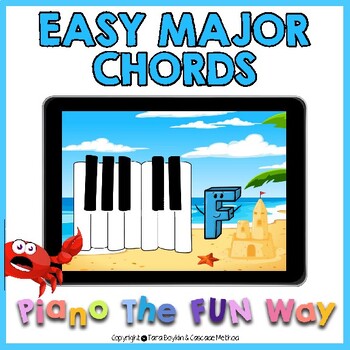 Preview of Boom Cards: Building Easy Major Chords (Beach Theme; White Keys)