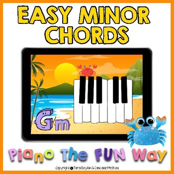 Preview of Boom Cards: Building Easy Minor Chords (Beach Theme; White Keys)