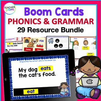 Preview of GRAMMAR PHONICS LITERACY GAMES CENTERS 1st 2nd Grade BOOM CARDS Bundle
