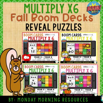 Preview of Boom Cards™ Bundle Fall Reveal Puzzle Multiply x6 - Distance Learning