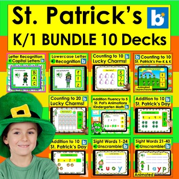 Preview of Boom Cards Bundle St. Patrick's Day Kindergarten Math and Literacy