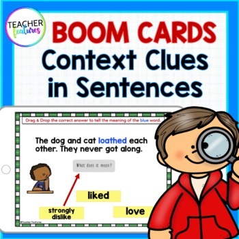 Preview of CONTEXT CLUES TASK CARDS Reading Comprehension Activity BOOM CARDS 2nd 3rd Grade