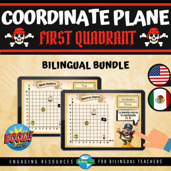 Preview of Boom Cards COORDINATE PLANE Plotting Points - Bilingual Bundle Distance Learning