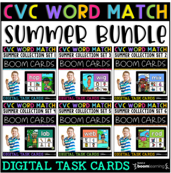 Preview of Boom Cards: CVC Word Match: Summer Collection BUNDLE for K-1