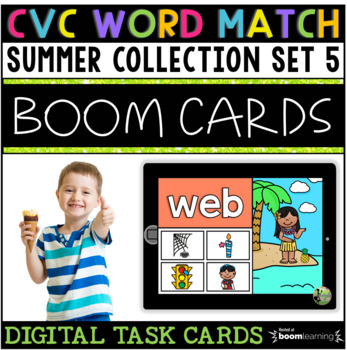 Preview of Boom Cards: CVC Word Match (Summer Collection Set 5 for K-1)