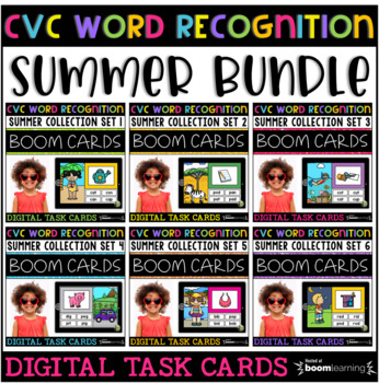Preview of Boom Cards: CVC Word Recognition: Summer Collection BUNDLE