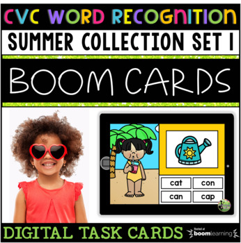 Preview of Boom Cards: CVC Word Recognition (Summer Collection Set 1 for K-1)