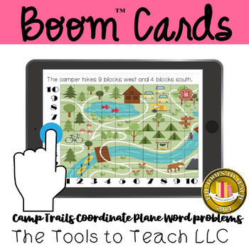 Preview of Boom™ Cards Camp Trail Coordinates Map Word Problems Quadrant 1 Digital Resource