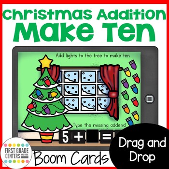 Preview of Christmas Addition Boom Cards Digital Resource December Make Ten Game