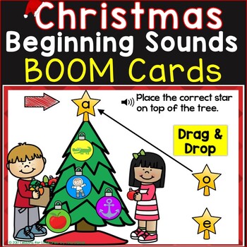 Preview of Christmas Beginning Sounds, Letter Sounds Digital Boom Cards Distance Learning