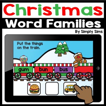 Preview of Boom Cards | Christmas | CVC | Word Families Train | Winter | Holidays