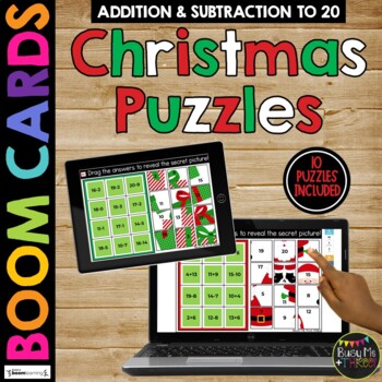 Preview of Christmas Activity Boom Cards™ Math Puzzles Digital Learning Mystery Pictures