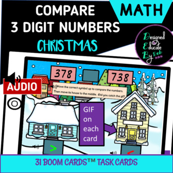 Preview of Boom Cards™ Comparing 3 Digit Numbers Reveal the Christmas Gifs