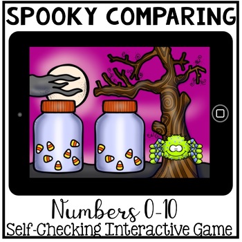 Preview of Boom Cards - Comparing Numbers 0-10 (Kindergarten Halloween Math)