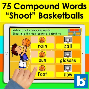 Preview of Boom Cards Compound Words Basketball!  75 Compound Words Digital