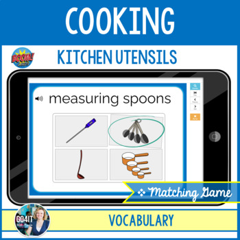 Preview of Boom Cards™ | Cooking Vocabulary | Utensils | Picture Matching Game | Audio