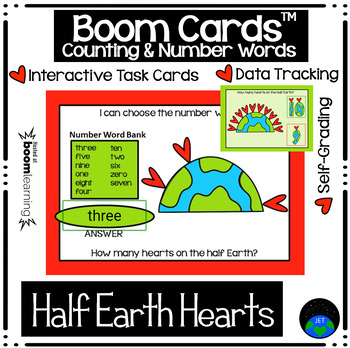 Preview of Boom Cards Counting and Number Words Half Earth Hearts