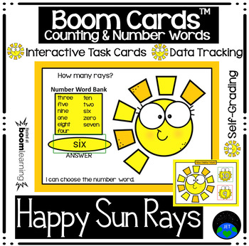 Preview of Boom Cards Counting and Number Words Happy Sun Rays