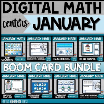 Preview of Boom Cards Digital Math Centers BUNDLE | January Winter Themed Math Activities