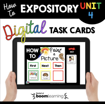 Preview of Boom Cards™ Digital Task Cards - Expository - How to Writing - Transition Words