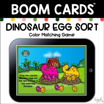 Preview of Boom Cards: Dinosaur Eggs Color Sort  Distance Learning