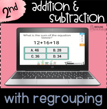 Preview of Boom Cards™ Distance Learning |  2nd Math With Regrouping Digital Task Cards