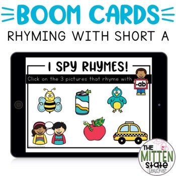 Preview of Boom Cards™ Distance Learning: Rhyming with Short A Task Cards