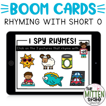 Preview of Boom Cards™ Distance Learning: Rhyming with Short O