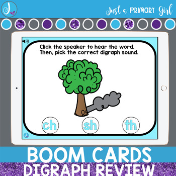 Preview of BOOM Cards™Distance Learning|Seesaw™|Google Slides|Literacy Task Cards|Digraphs