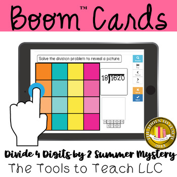 Preview of Boom™ Cards Divide 4 Digits by 2 Digits Summer Mystery Puzzle Digital Resource