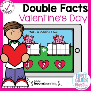 Preview of Boom Cards Double Facts Valentine's Day