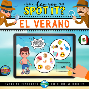 Preview of Boom Cards™ EL VERANO Can You Spot It? Juego | Summer Vocabulary Game in Spanish