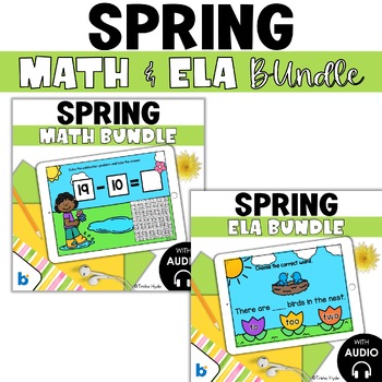 Preview of Boom Cards ELA and Math Bundle First Grade Spring