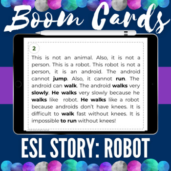 Preview of Boom Cards | ESL Short Story: Robot | Reading Comprehension for Newcomers