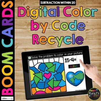 Preview of Boom Cards™ Earth Day Digital Color by Code April Math Fact Fluency Station