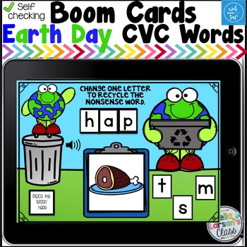 Preview of Boom Cards Earth Day Manipulating Phonemes CVC Words