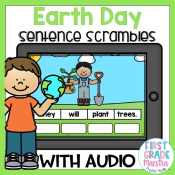 Preview of Boom Cards Earth Day Sentence Scrambles